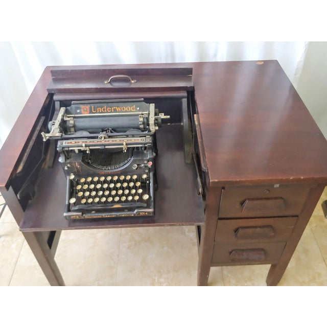 Vintage Solid Wood Typewriter Desk With Built in Underwood Typewriter