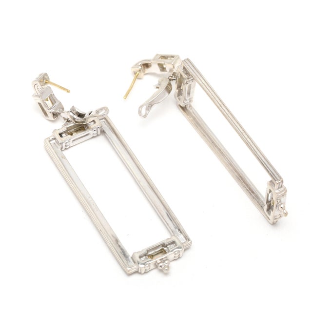 Modern Judith Ripka Dangle Earrings, 18k White Gold & Sterling Silver, Length 2.25 Inch, Pair For Sale - Image 3 of 3