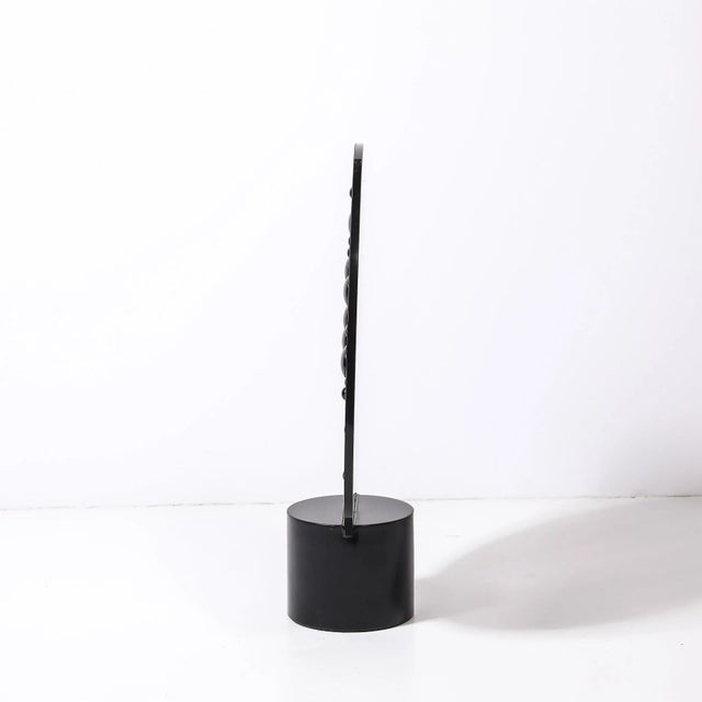 Gray Mid-Century Abstract Smoked Glass Frosted Detailed Disc Sculpture Signed T Saul For Sale - Image 8 of 15