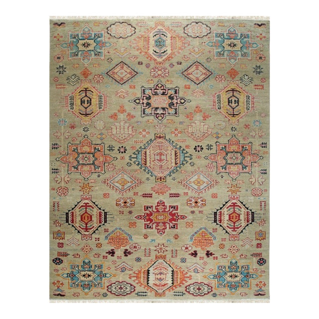 8x10 Lush Oriental Ivory Traditional Geometric Hand Knotted Wool Carpet Rug For Sale