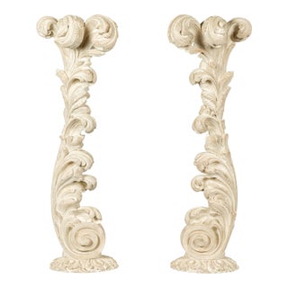 Pair of Foliage Carved and Painted Wooden Fragments Circa 1940, Attributed to Maison Jansen For Sale