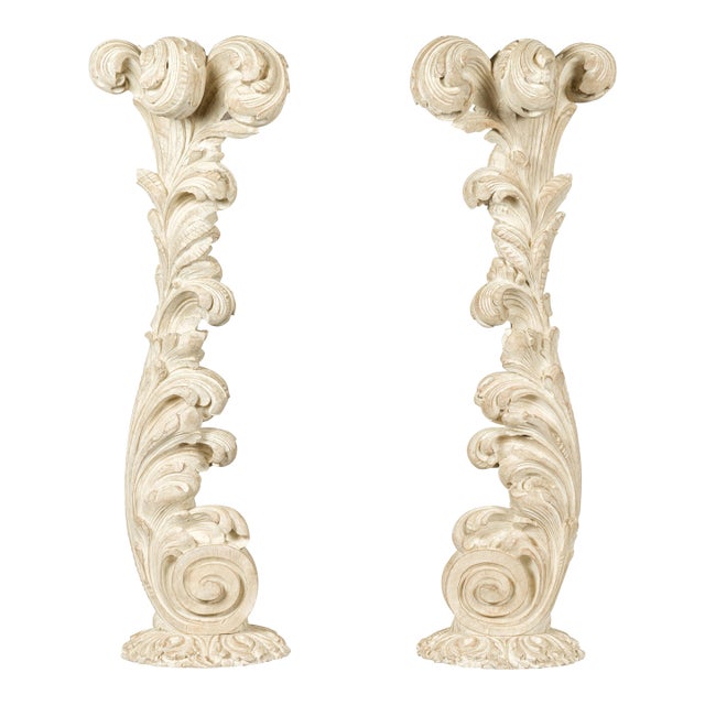 Pair of Foliage Carved and Painted Wooden Fragments Circa 1940, Attributed to Maison Jansen For Sale