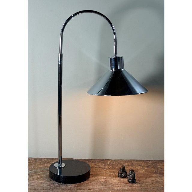 Vintage Koch & Lowy Style Chrome Gooseneck Desk Lamp With Black Granite Base For Sale - Image 10 of 10