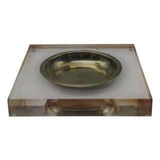 Square Acrylic Glass and Brass Coin Tray, 1970s For Sale