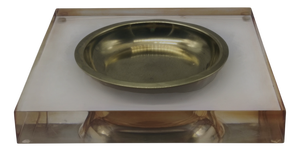 Square Acrylic Glass and Brass Coin Tray, 1970s