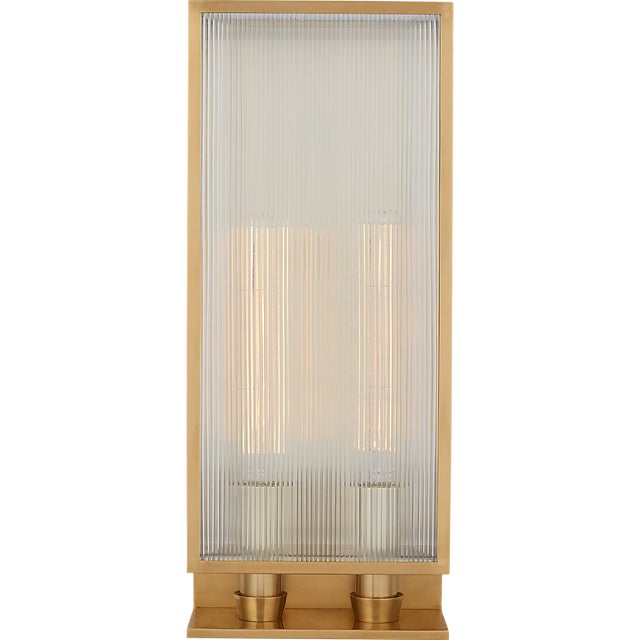 York 24" Double Box Sconce in Soft Brass with Clear Ribbed Glass Designer: Barbara Barry Finish: Soft Brass Height: 24.25"...