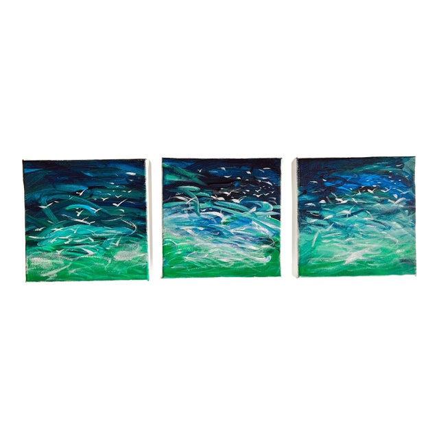 "Sea and the Gulls (Triptych)" Original Abstract Painting by Shabs Beigh For Sale