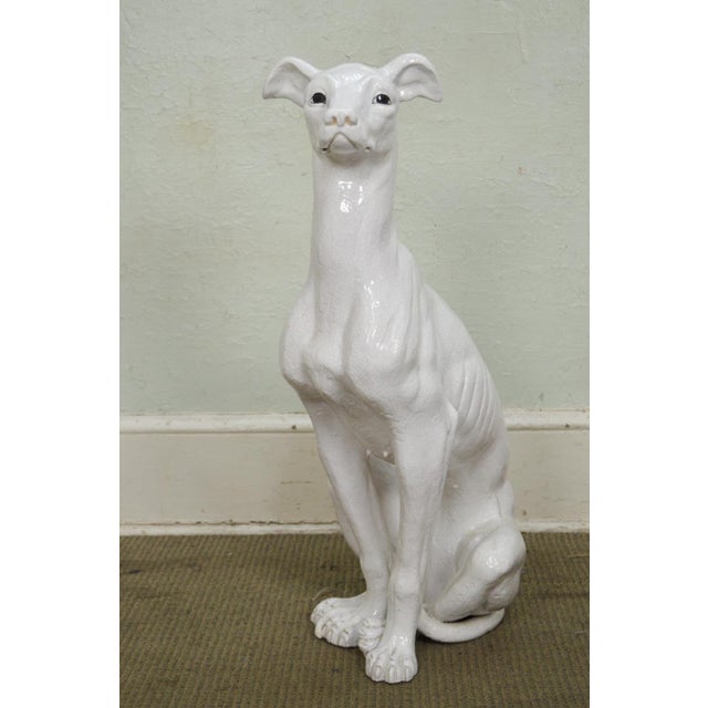 Vintage Italian Glazed Ceramic Life Size Whippet Greyhound Dog Statue