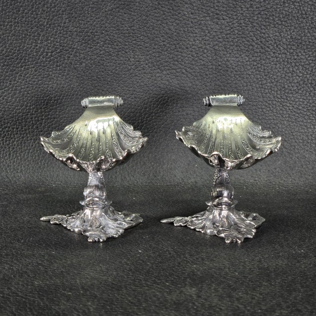 Antique Ornate Sterling Silver Dolphin Salt Dishes by Martin M. Fleisher- a Pair For Sale In Tampa - Image 6 of 11