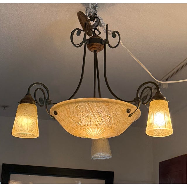 2000 - 2009 Vintage Cast Glass Chandelier For Sale - Image 5 of 12