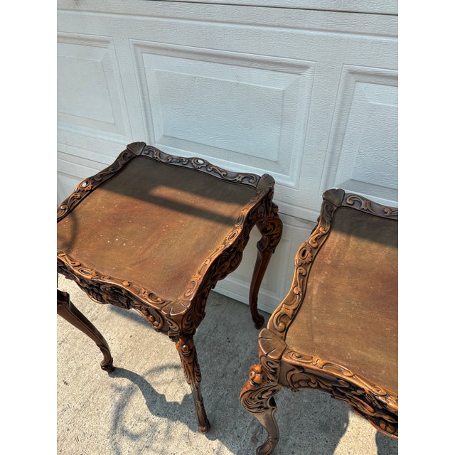 Pair of Spanish Revival Carved Walnut Side Tables, Bird Motif, Baroque Style For Sale - Image 11 of 12