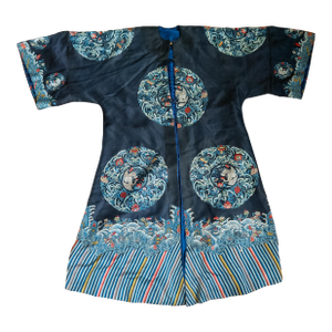19th Century Chinese Fine Silk Embroidered Dark Blue or Black Informal Robe
