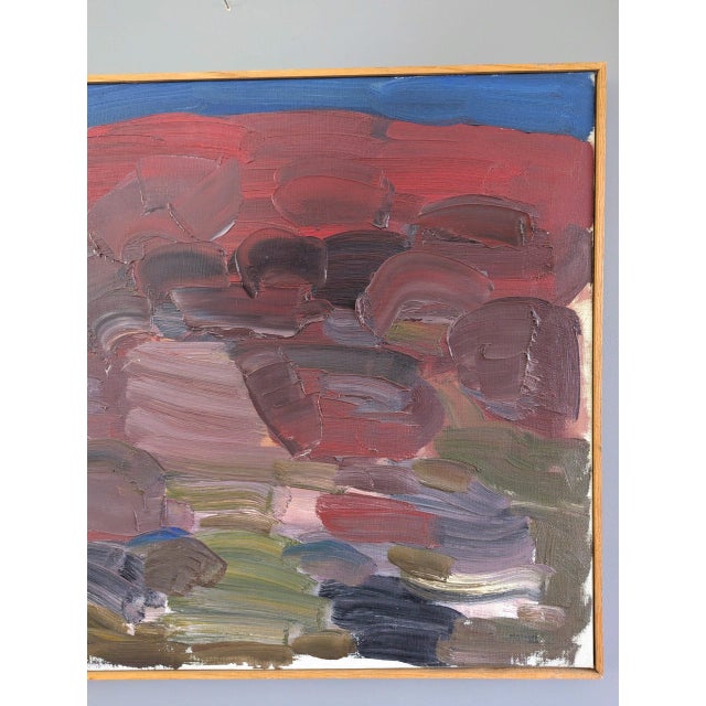 Red Mid-Century Modern 'Crimson Horizons' Vintage Swedish Original Abstract Landscape Oil Painting, Framed For Sale - Image 8 of 9
