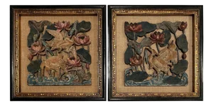 Late 19th Century Pair of Framed Chinese Figural Carved and Painted Panels