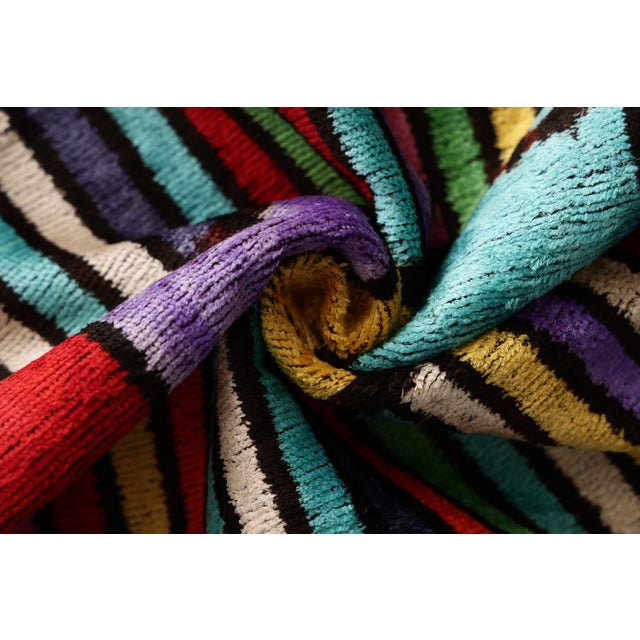 The Vibrant Multi-Color Geometric Silk Velvet Pillow - 20" X 20" For Sale In San Francisco - Image 6 of 8