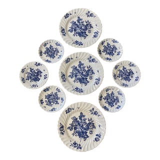 Johnson Brothers Devon Spray Blue Floral Plate Wall Grouping - Set of 9 For Sale