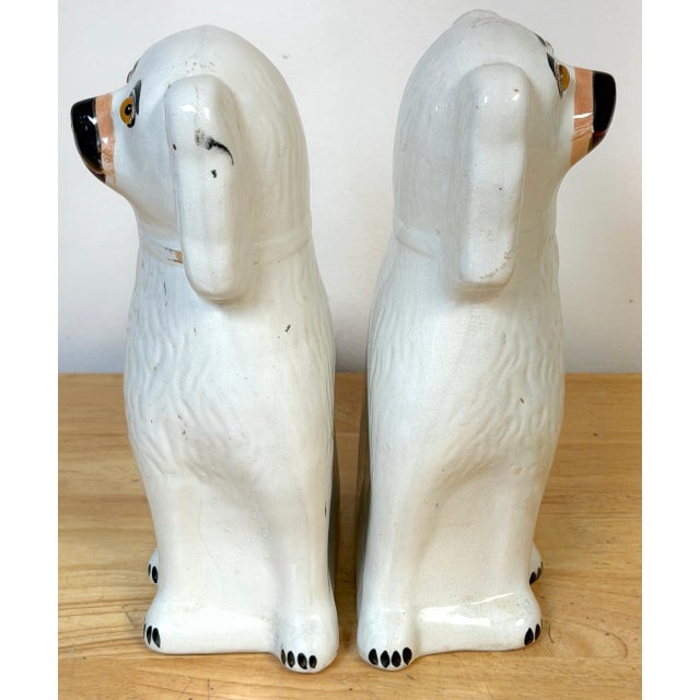 Large Pair Victorian Staffordshire Spaniel Dogs with Amber Glass Eyes, 1860s For Sale - Image 11 of 14