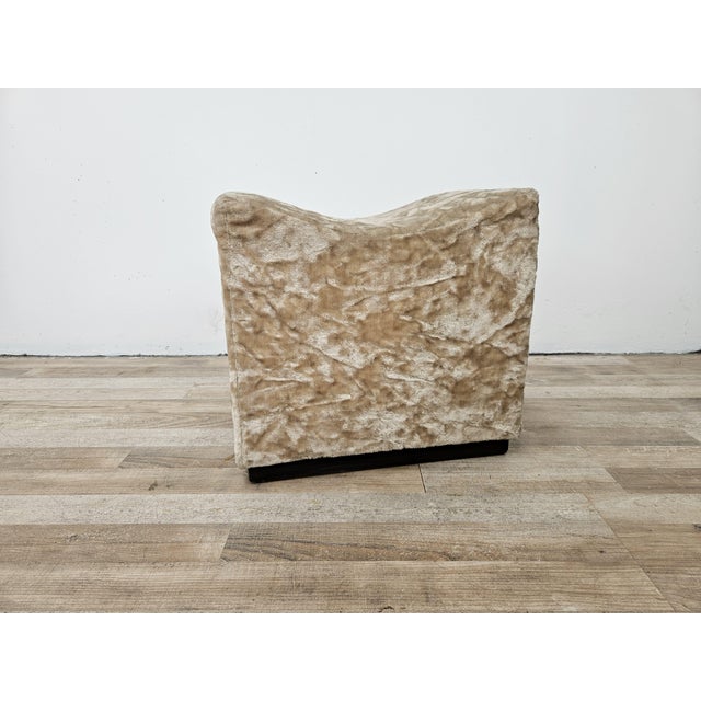 Italian vintage 1950s pouf with structure covered in soft fabric and wooden base. It goes very well with any type of...