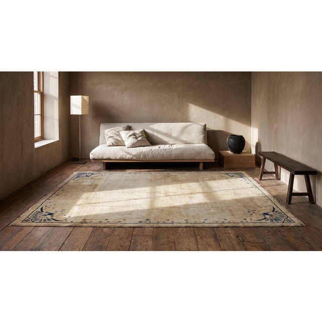 Beige 1930s Beige Open Solid Antique Chinese Peking Rug 6' 2" X 9' 0" Handknotted Wool Carpet For Sale - Image 8 of 8