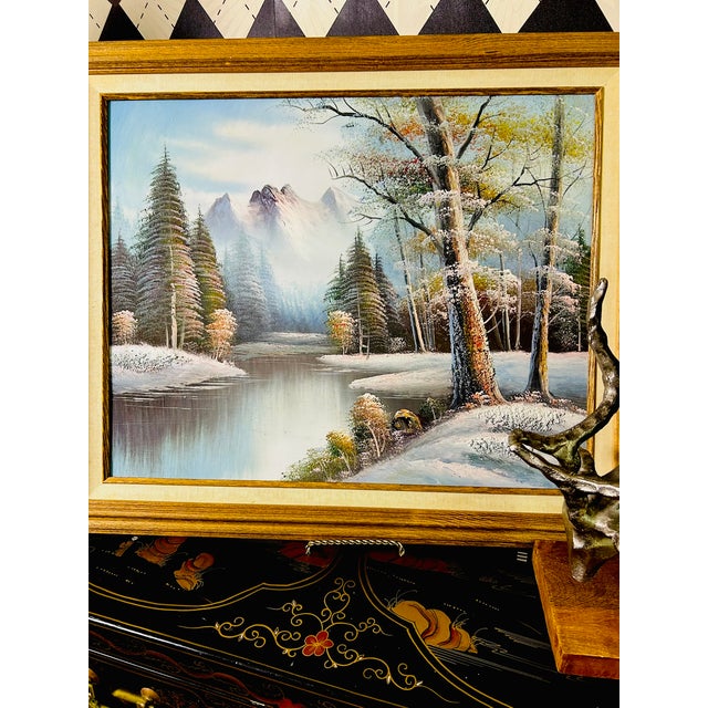 1950s Original Signed M. Scott Textured Winter Mountain Landscape Oil Painting By, Framed For Sale - Image 4 of 13