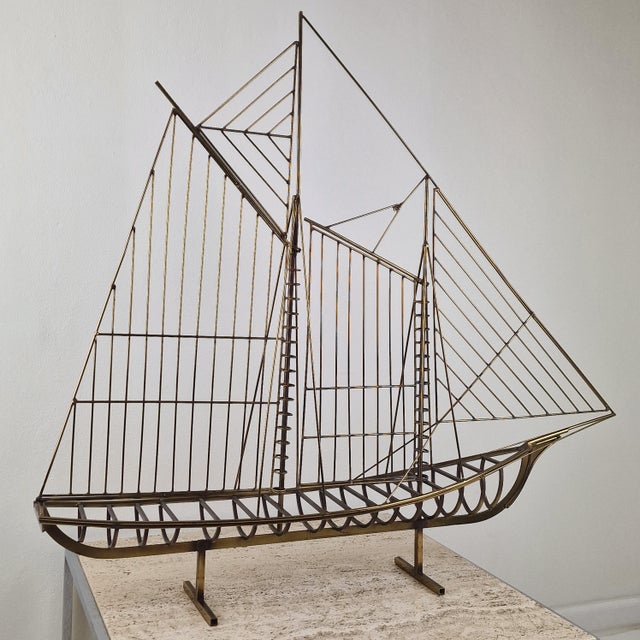 Metal Curtis Jeré, Brass Wire Sailboat Sculpture, 1976, Brass For Sale - Image 7 of 15