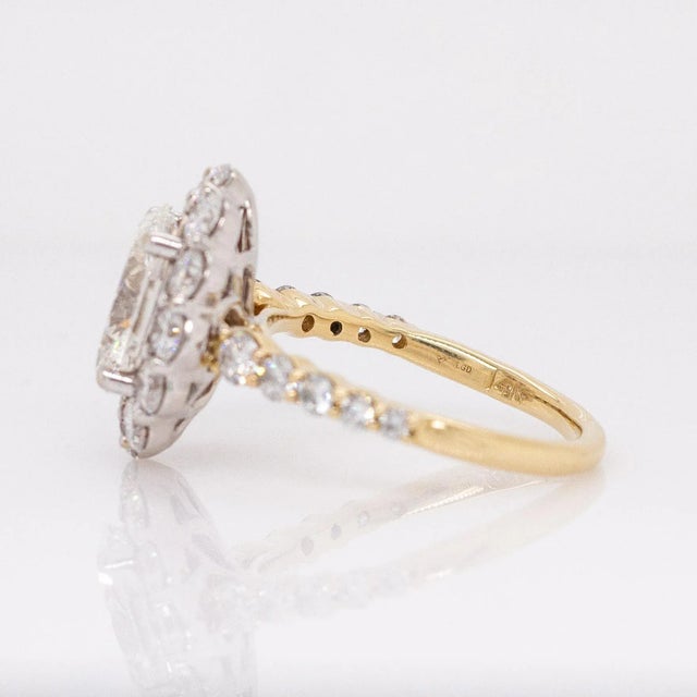 Metal 1.8cts Statement Lab Diamond Ring With Natural Diamond Halo, Oval 10x7mm For Sale - Image 7 of 7