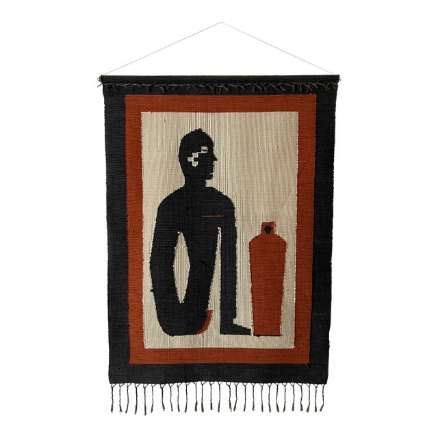 Mid-Century Filipino Handwoven Modernist Graphic Tapestry Wall Hanging For Sale