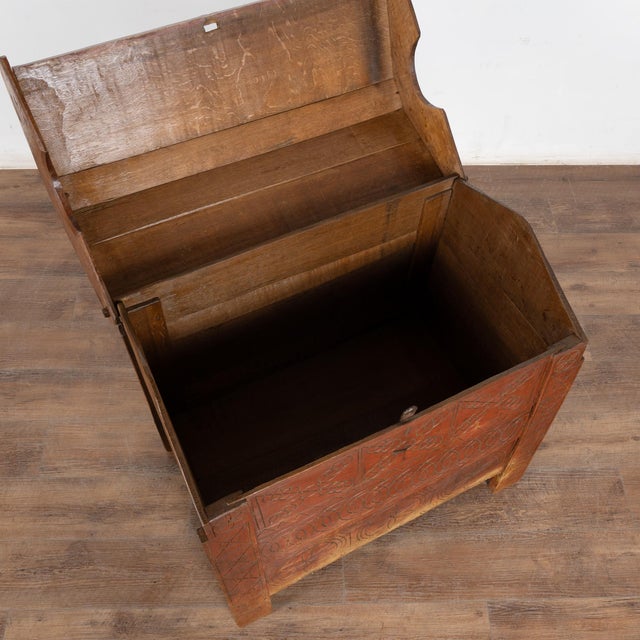 Rustic European 19th Century Hand Carved Dome Top Oak Trunk, Hungary For Sale - Image 3 of 12