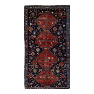 Antique Caucasian Handmade Red Tribal Scatter Wool Rug