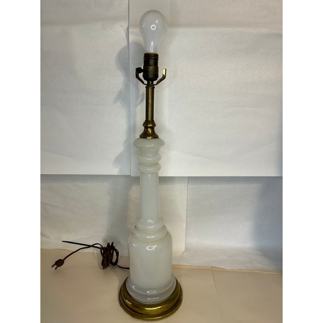 Vintage Frederick Cooper French Opaline Glass Column Table Lamp With Brass Base For Sale - Image 10 of 10