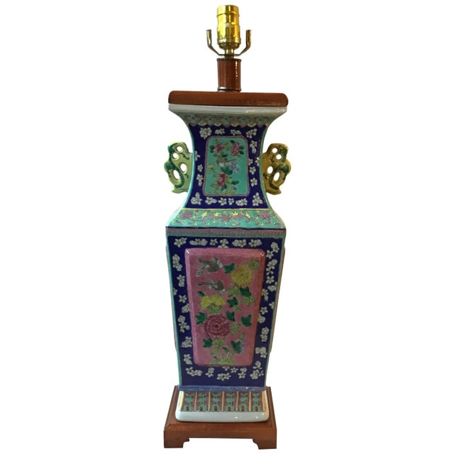1960s Asian Floral Hand Painted Ceramic Table Lamp For Sale - Image 11 of 11