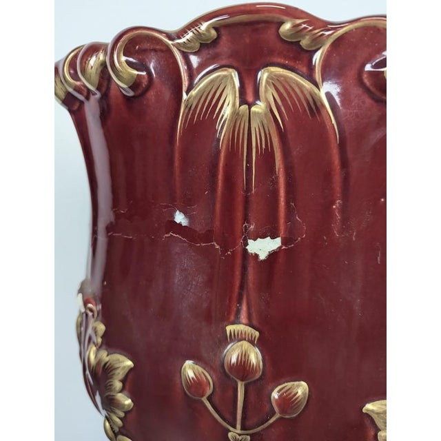 Planter in Glazed Burgundy and Gold Ceramic For Sale - Image 11 of 12