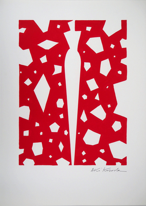 Aki Kuroda, Femme mystérieuse sur fond rouge, Lithograph