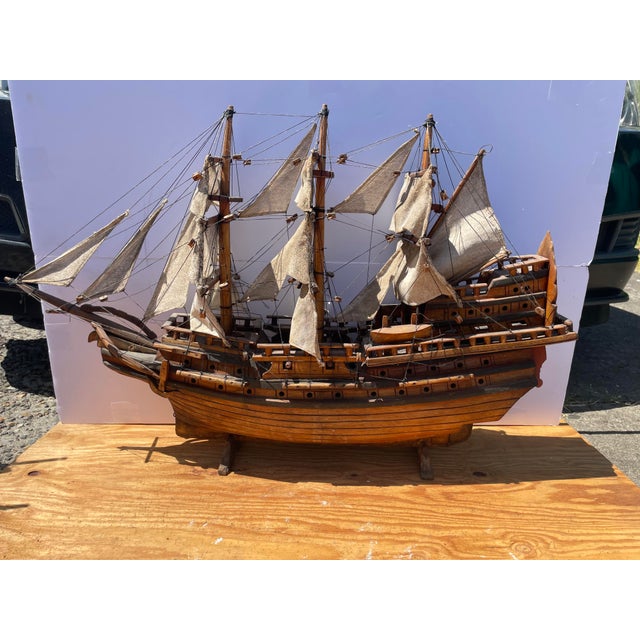 Vintage Large Ship Model Custom Hand Made Wood Galleon Dreadnought Gunship For Sale In Portland, OR - Image 6 of 6