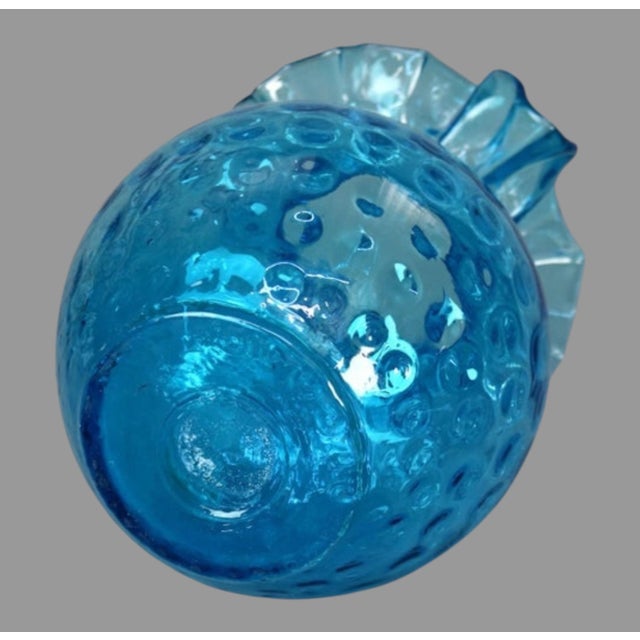 Victorian Antique Victorian Blue Coin Spot Ruffle Top Art Glass Water Pitcher W Applied Handle For Sale - Image 3 of 6
