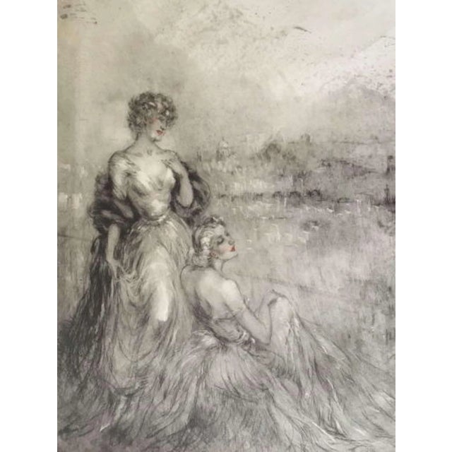 Modern Louis Icart, Two Women Overlooking Paris, 1920, Etching For Sale - Image 3 of 6