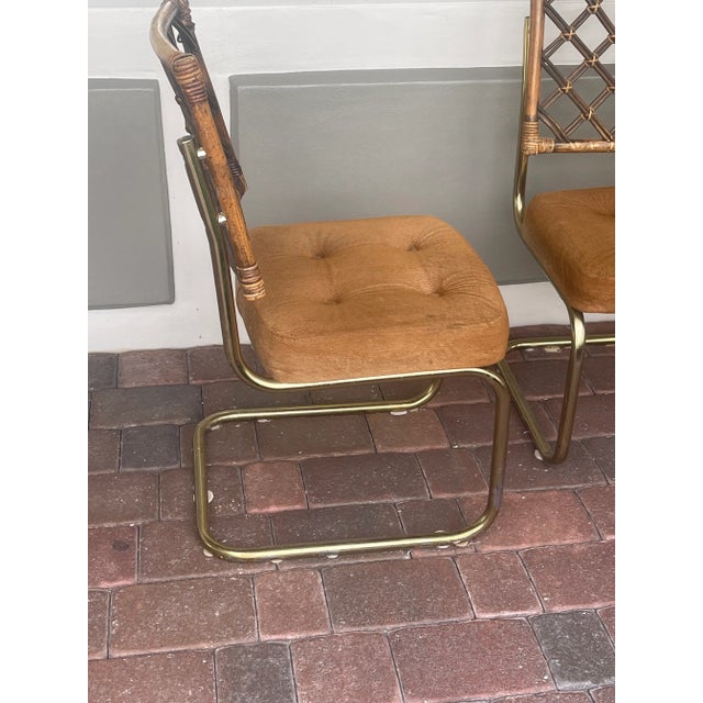 Wood Milo Baughman Attr. 1950s Bamboo Rattan Dining Chairs Set of 5 For Sale - Image 7 of 11