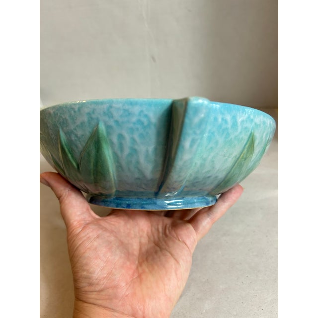 Mid-Century Modern Vintage 1948 Roseville Pottery Wincraft Blue Console Bowl For Sale - Image 3 of 9