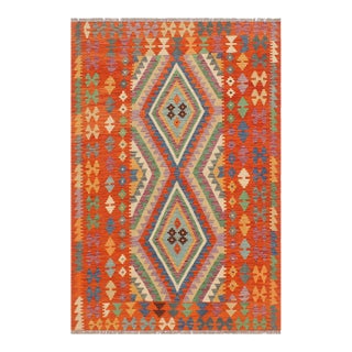 1990s Kilim Blue Rust Wool Rug - 4'3" X 5'11" For Sale
