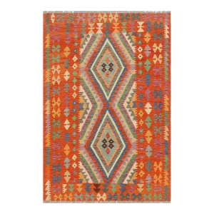 1990s Kilim Blue Rust Wool Rug - 4'3" X 5'11"
