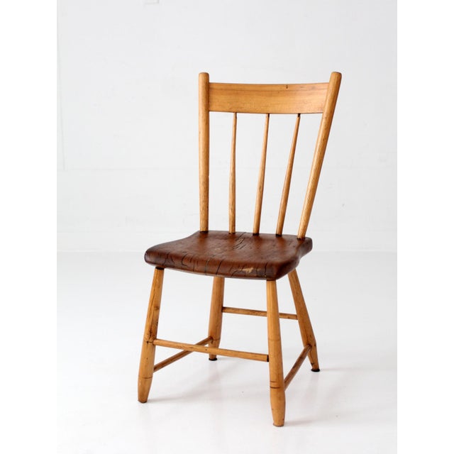 Farmhouse Antique Plank Seat Chair For Sale - Image 3 of 12