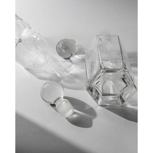 Vintage Hexagonal Glass Decanters with Sphere Stoppers, 1970s, Set of 2 For Sale - Image 6 of 11