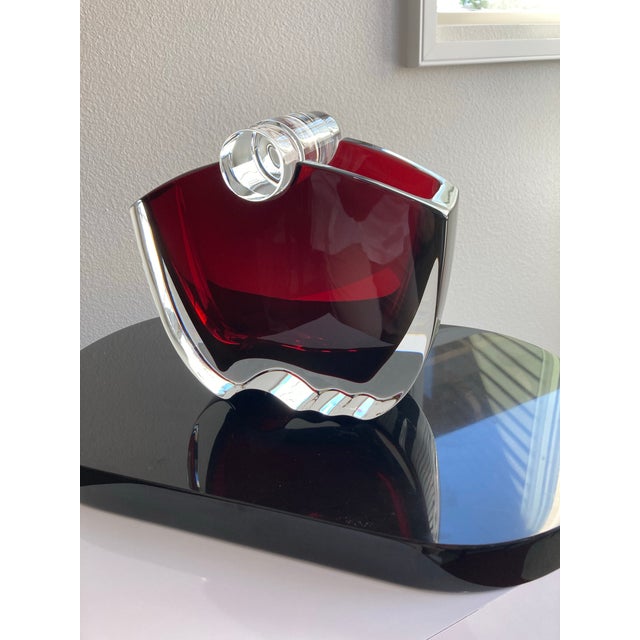 Glass Baccarat Oceania Ruby and Clear Crystal Flower Vase With Box and Booklet For Sale - Image 7 of 7