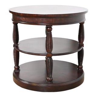 Henredon Regency Carved Banded Mahogany Three-Tier Drum Side Table For Sale