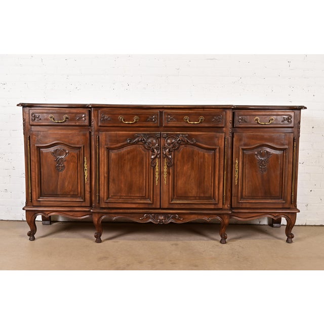 Karges Style French Provincial Louis XV Carved Walnut Sideboard Credenza For Sale - Image 16 of 16