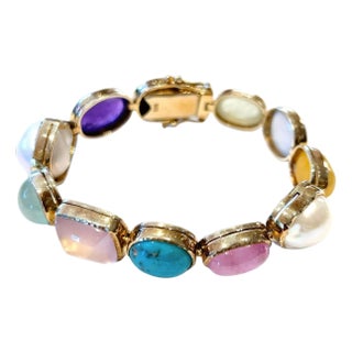 Bochic “Capri” Vintage Multi Fancy Color Gems & Pearl Bracelet Set In 18K & Silver For Sale