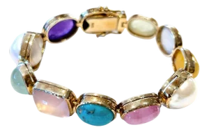 Bochic “Capri” Vintage Multi Fancy Color Gems & Pearl Bracelet Set In 18K & Silver