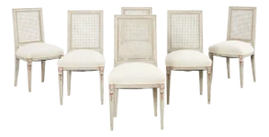 Set of Six Swedish Gustavian Style Painted Cane Dining Chairs