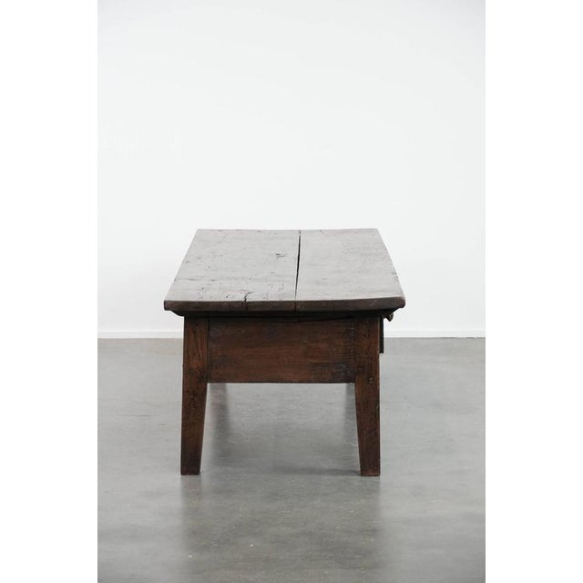 Antique 18th Century Southern European Coffee Table Made of Chestnut Wood with Two Drawers and a Patina For Sale - Image 3 of 17