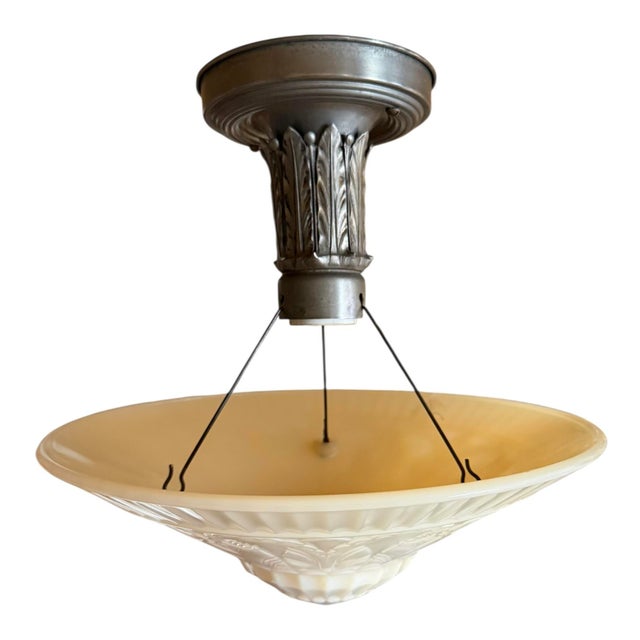 Mid 20th Century Art Deco Caramel Art Glass Semi Flushmount Light Fixture For Sale - Image 4 of 6